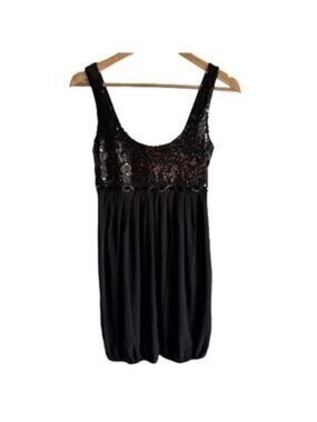 Bisou Bisou Y2K Sequin Bubble Hem Mini Dress Sz 6 Black Party Cocktail Short EUC